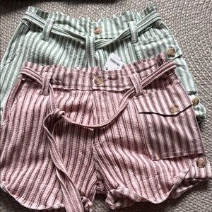 FREE PEOPLE Striped Pink and Green Women's Shorts